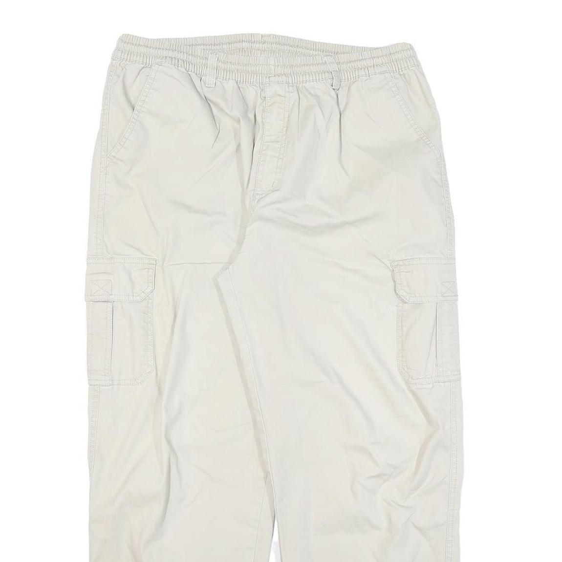 PAPADAY Mens Cotton Blend Cream Relaxed Straight Trousers W32 L27 Casual Zip