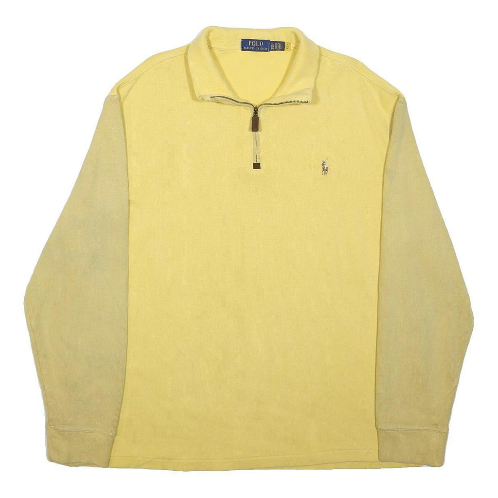 POLO RALPH LAUREN Mens Yellow Plain Cotton Jumper Half Zip Basic Knit XL Casual