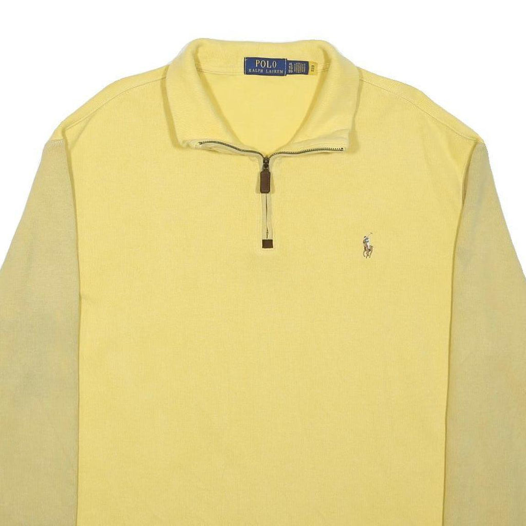POLO RALPH LAUREN Mens Yellow Plain Cotton Jumper Half Zip Basic Knit XL Casual