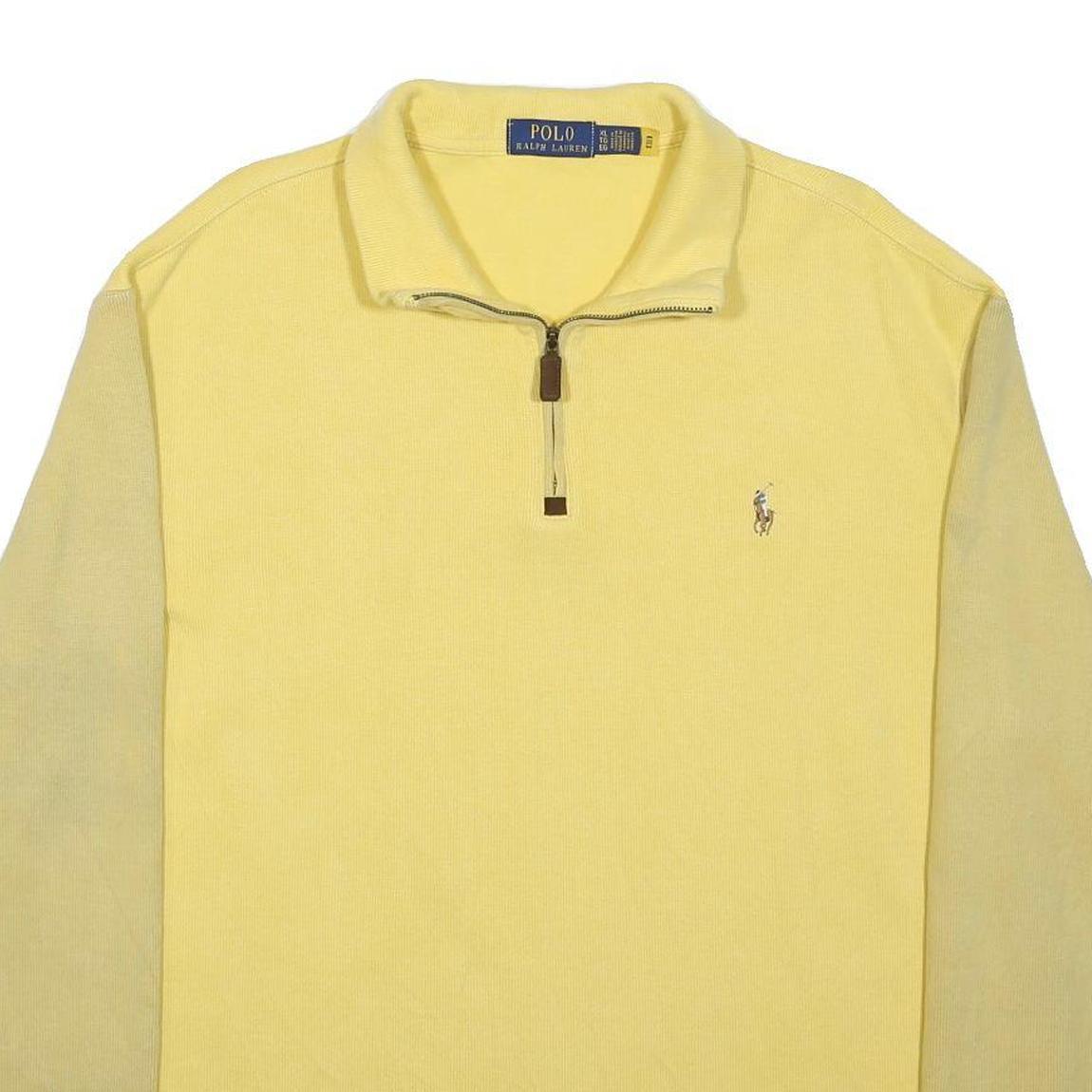 POLO RALPH LAUREN Mens Yellow Plain Cotton Jumper Half Zip Basic Knit XL Casual