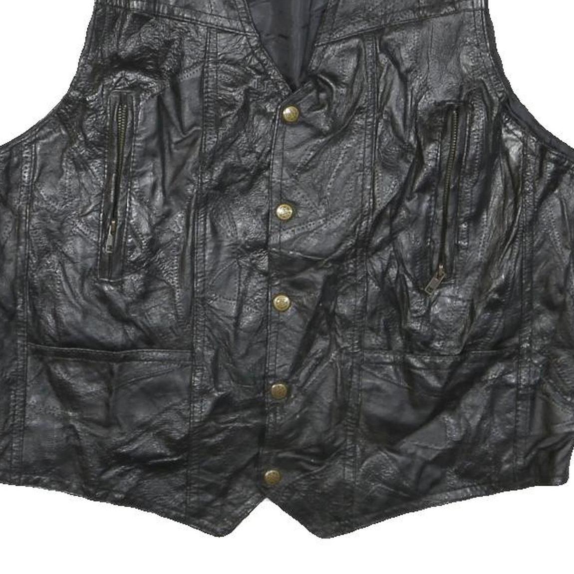 ROLENTA AMEE Mens Black Leather Button Jacket L Genuine Classic Vest