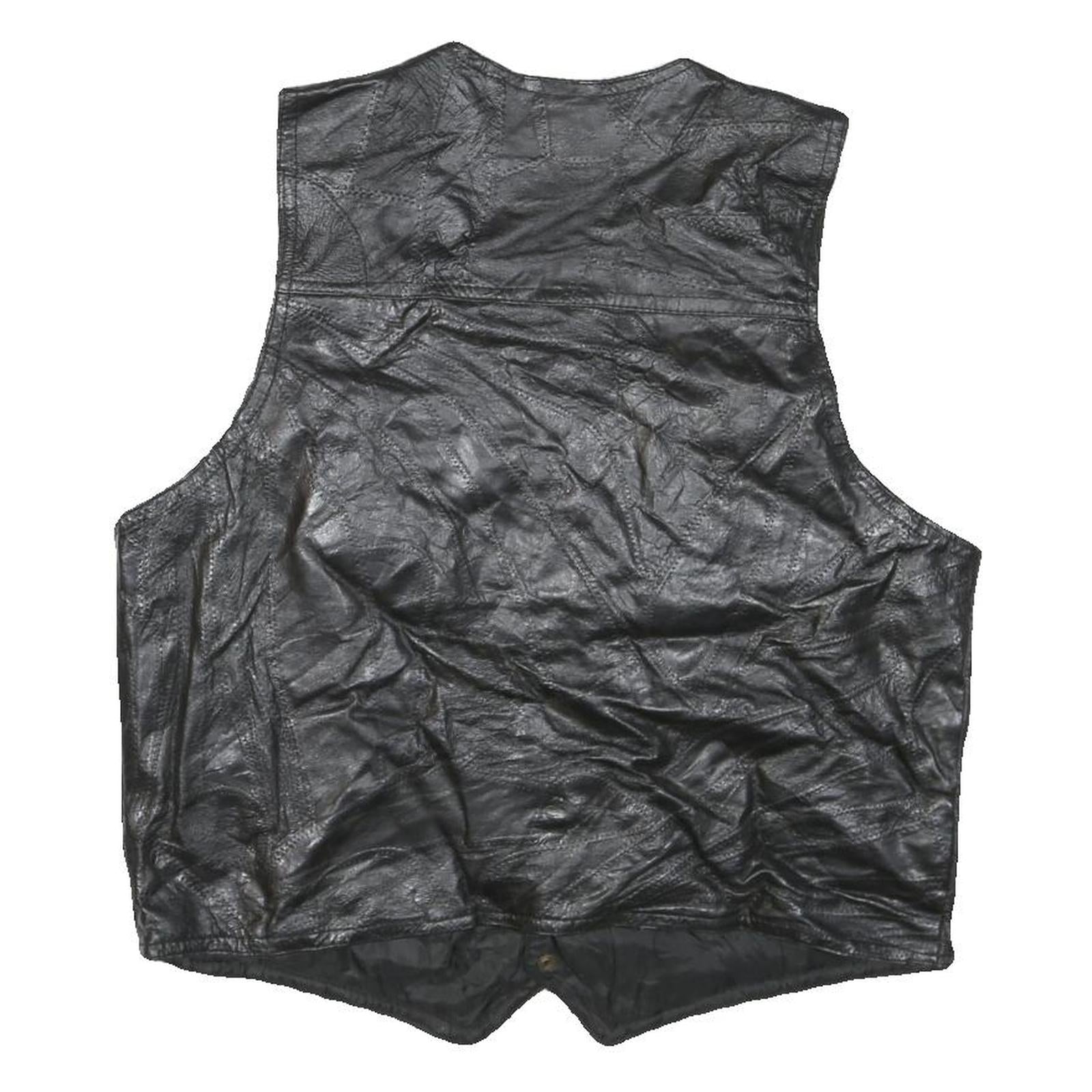 ROLENTA AMEE Mens Black Leather Button Jacket L Genuine Classic Vest