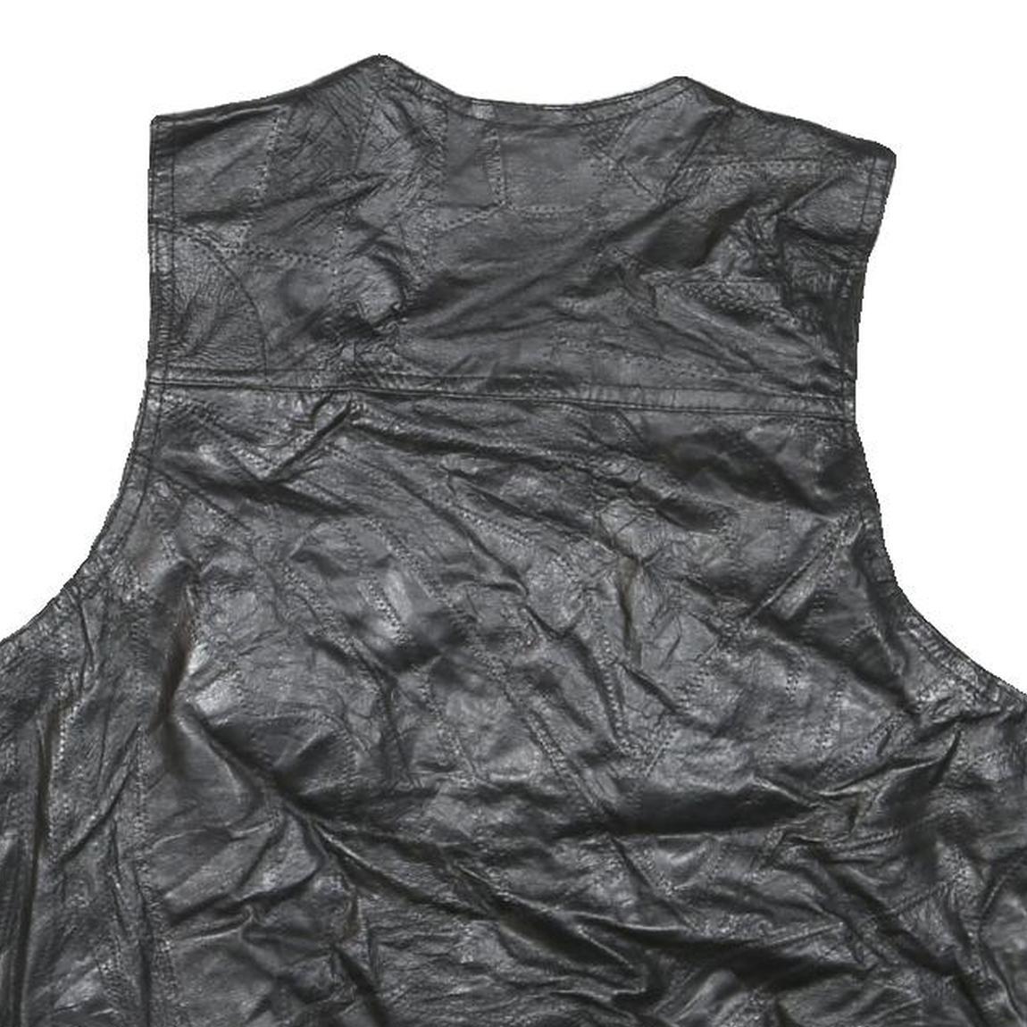 ROLENTA AMEE Mens Black Leather Button Jacket L Genuine Classic Vest