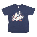 GILDAN Mens Navy Blue Mr Sunday Graphic T-Shirt L Short Sleeve Crew Neck Cotton