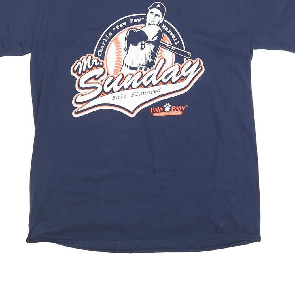 GILDAN Mens Navy Blue Mr Sunday Graphic T-Shirt L Short Sleeve Crew Neck Cotton