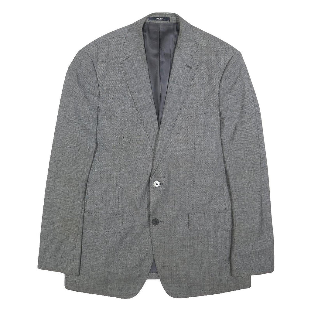 BOGGI Mens Grey Wool Button Jacket L Woven Classic Blazer Formal