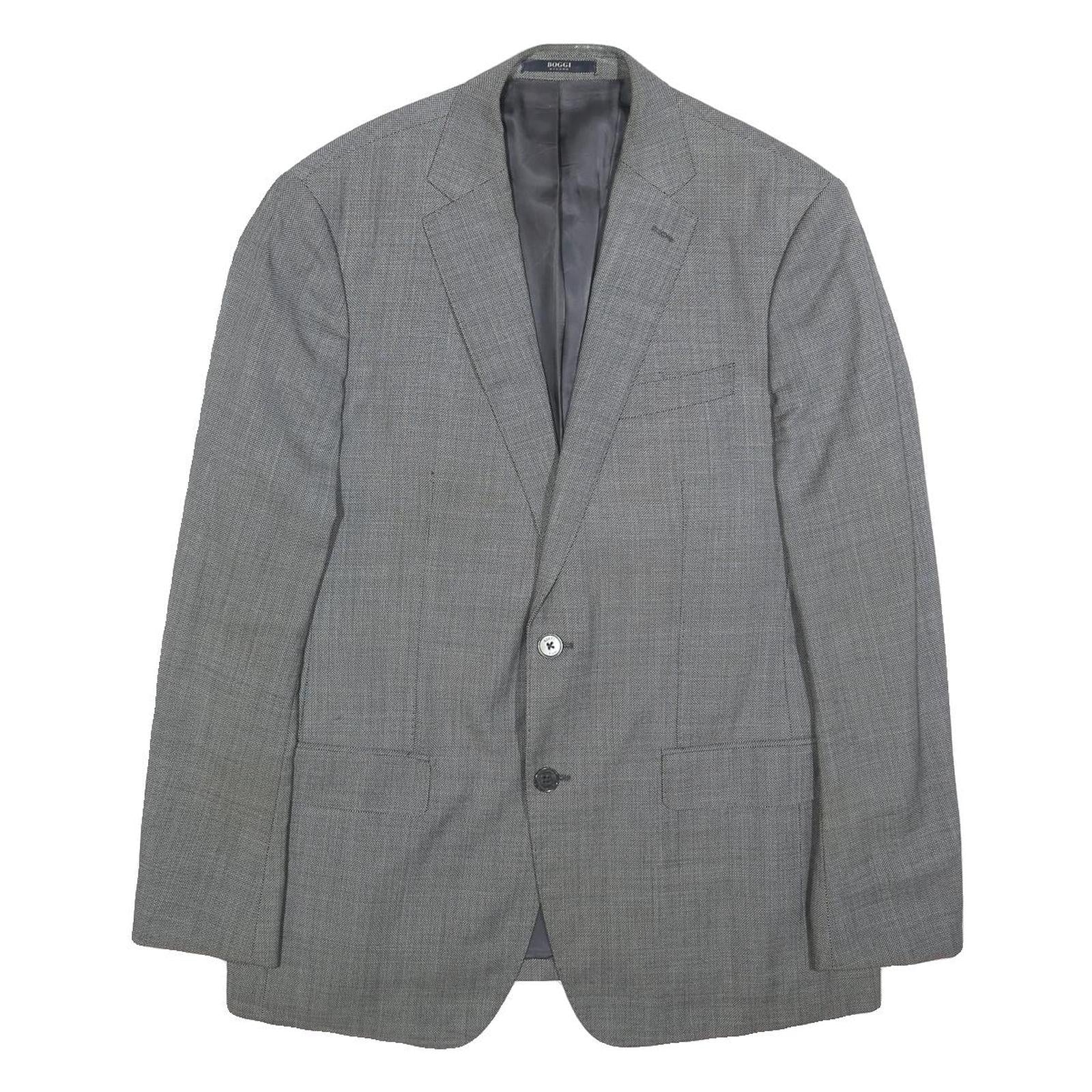 BOGGI Mens Grey Wool Button Jacket L Woven Classic Blazer Formal