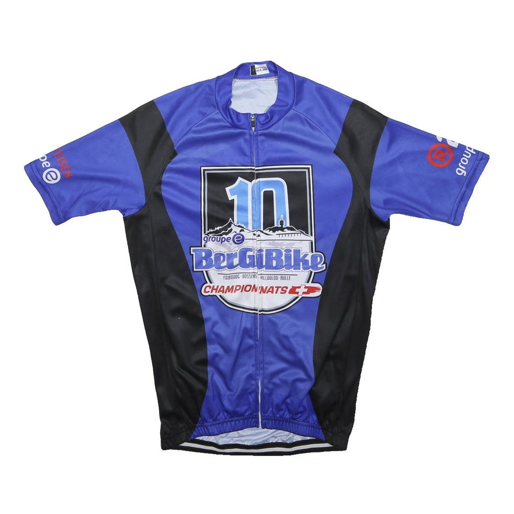Mens Blue & Black Cycling T-Shirt Short Sleeve Zip Up Sports Graphic S