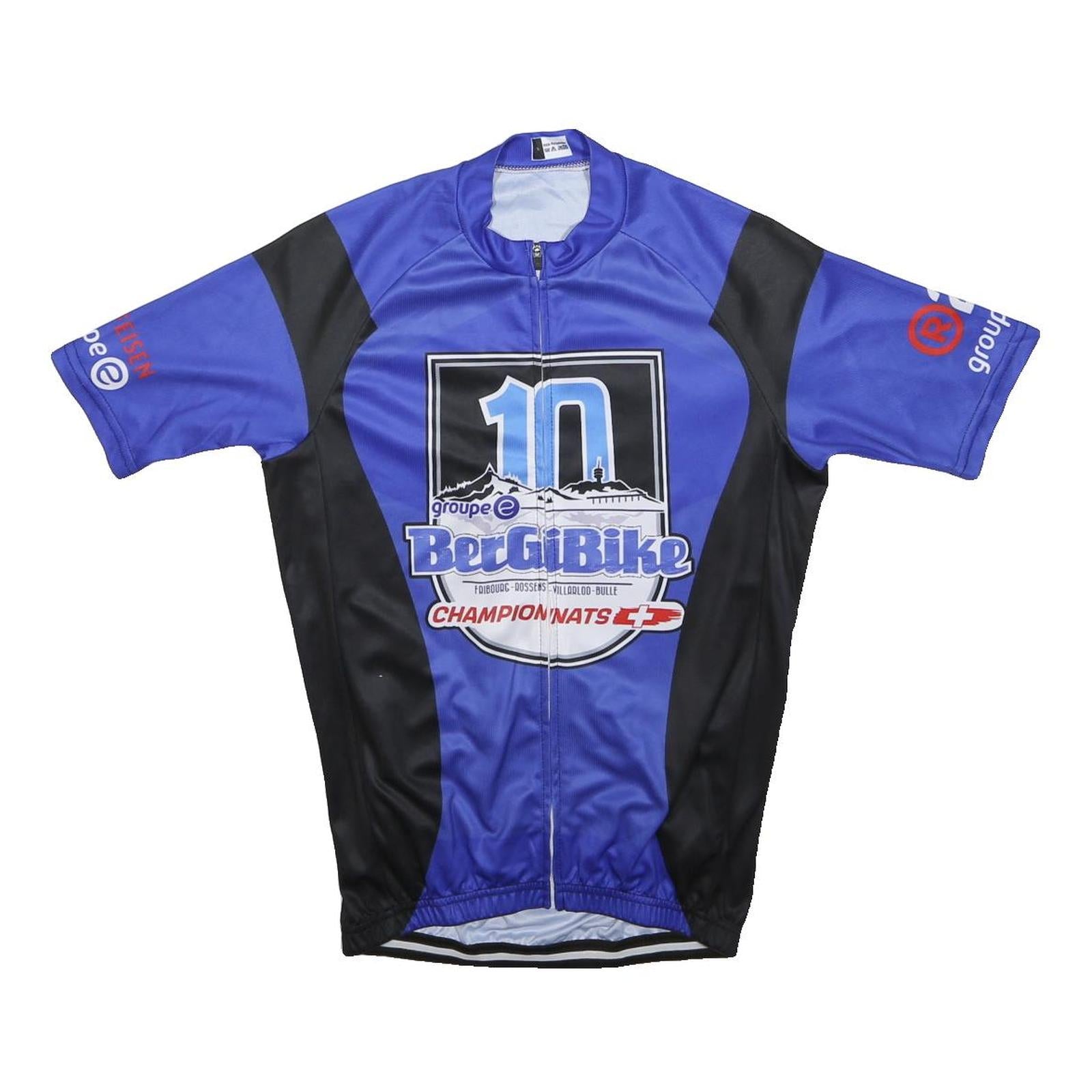 Mens Blue & Black Cycling T-Shirt Short Sleeve Zip Up Sports Graphic S