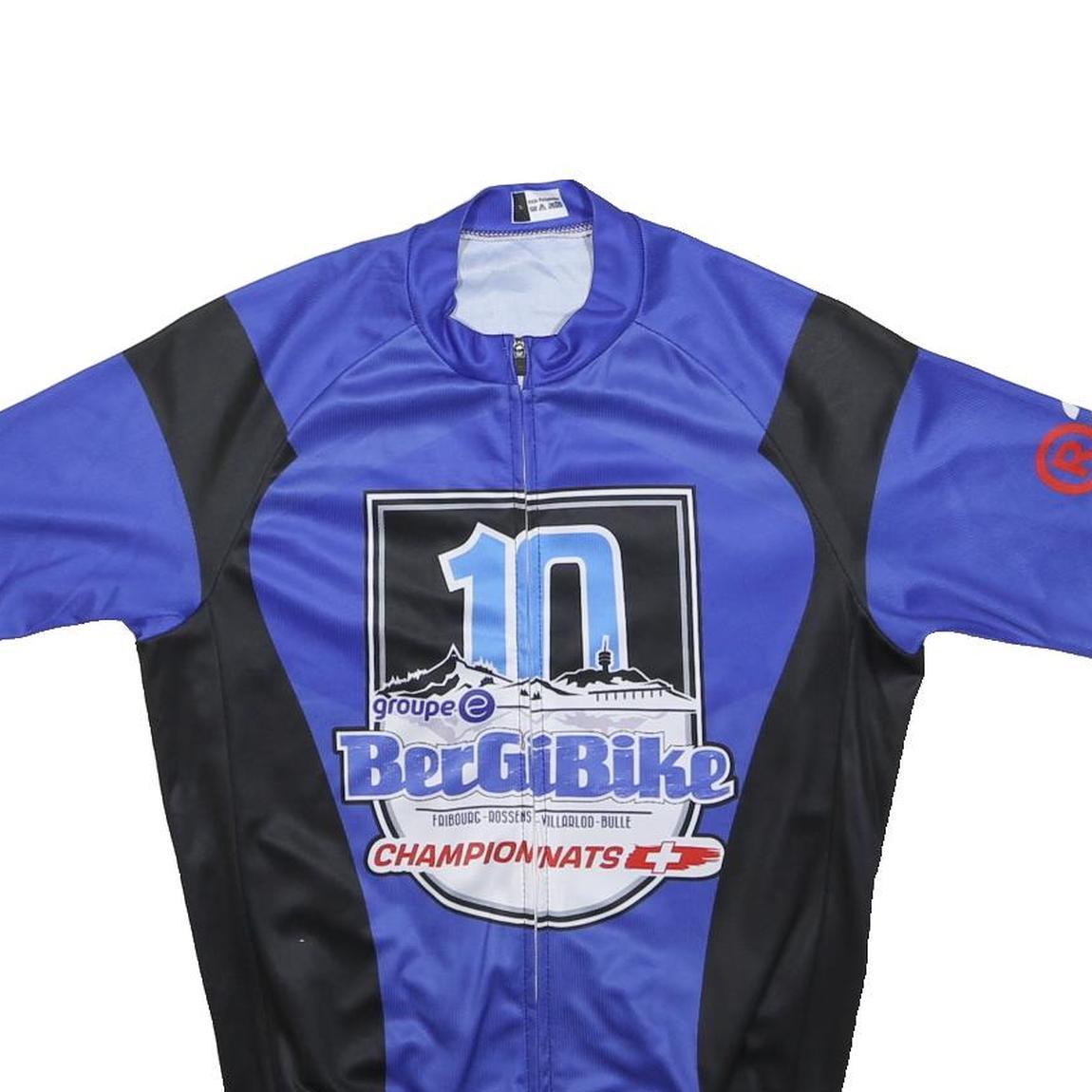 Mens Blue & Black Cycling T-Shirt Short Sleeve Zip Up Sports Graphic S