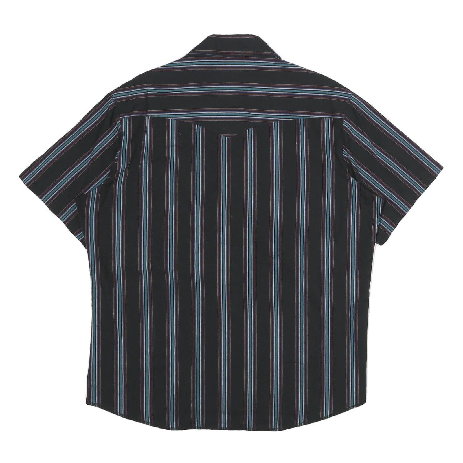 WRANGLER Mens Black & Blue Stripe Western Short Sleeve Shirt L Button Cotton