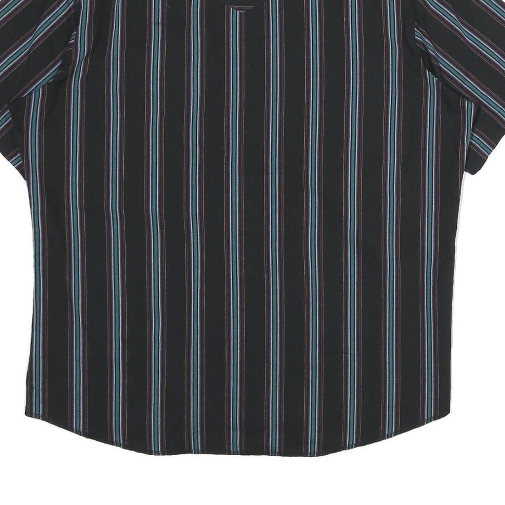 WRANGLER Mens Black & Blue Stripe Western Short Sleeve Shirt L Button Cotton