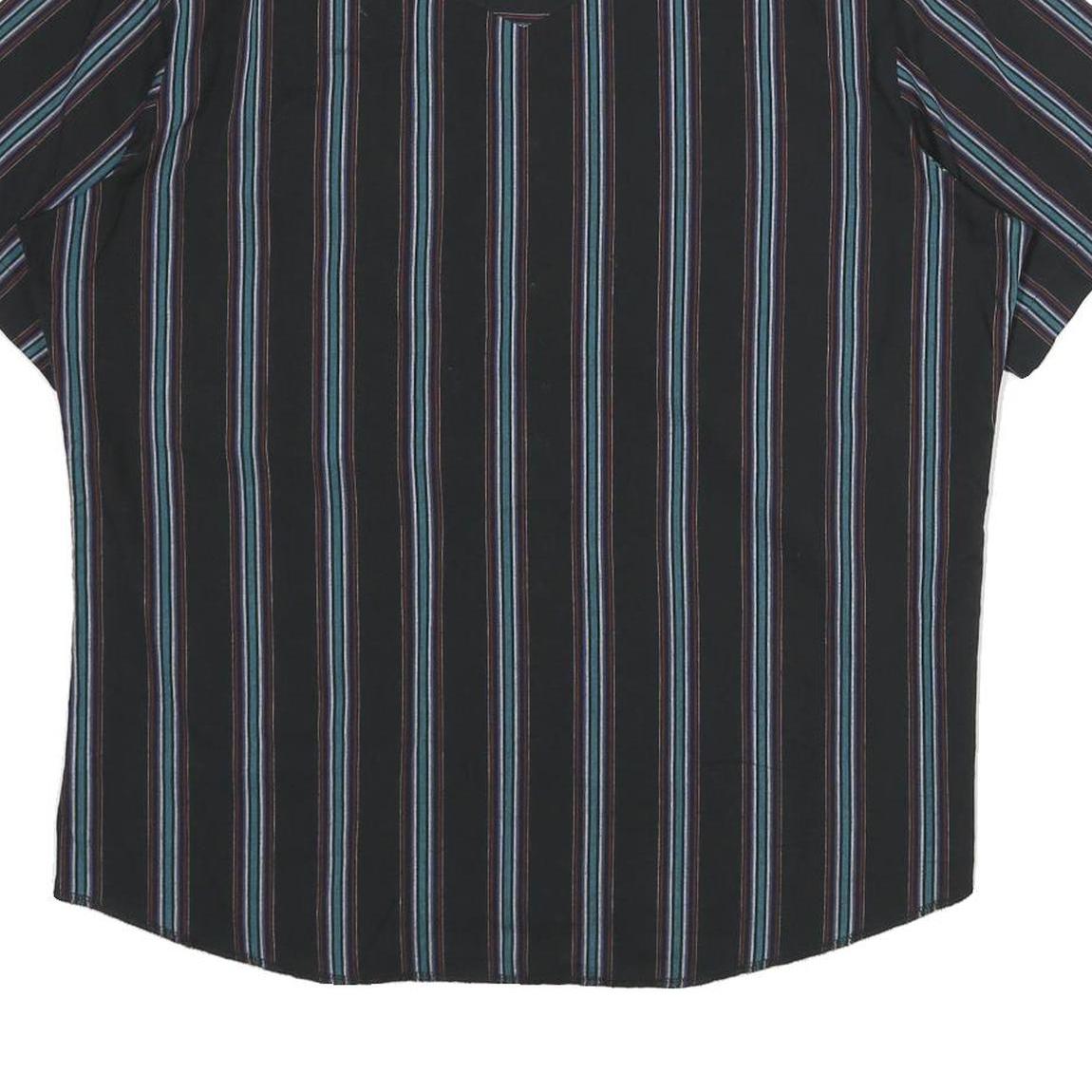 WRANGLER Mens Black & Blue Stripe Western Short Sleeve Shirt L Button Cotton