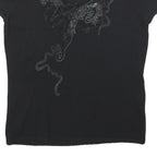 CANNELLA Womens Black Printed Top Short Sleeve Round Neck M Embellished