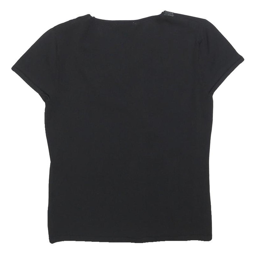 CANNELLA Womens Black Printed Top Short Sleeve Round Neck M Embellished