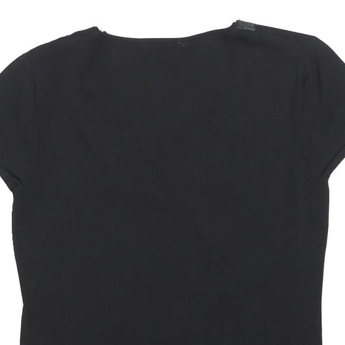 CANNELLA Womens Black Printed Top Short Sleeve Round Neck M Embellished