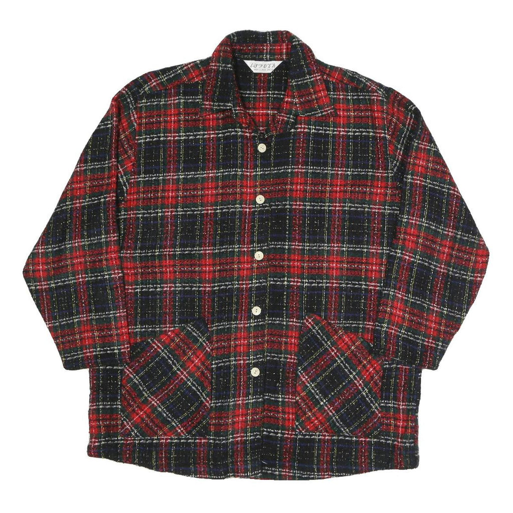 LASOLTH Womens Red & Black Plaid Button Jacket M Polyester Blend Comfortable