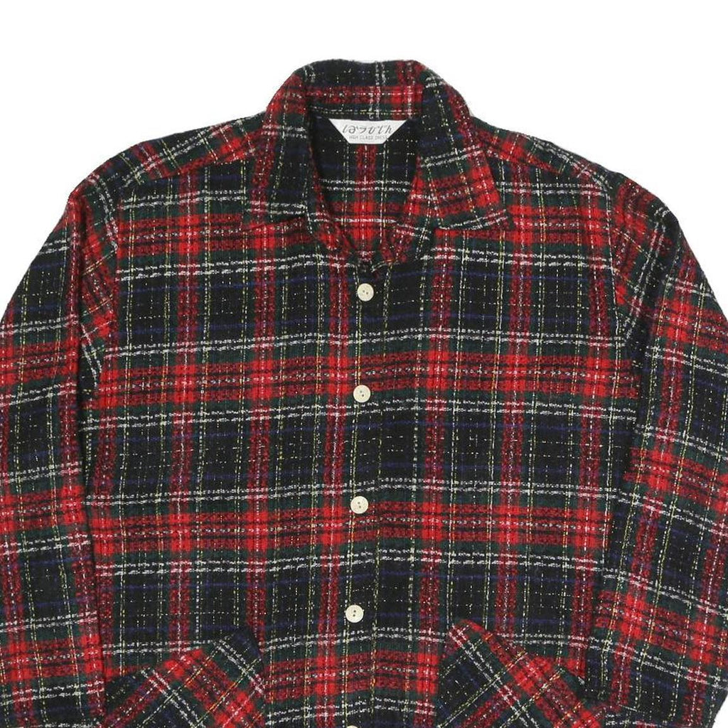 LASOLTH Womens Red & Black Plaid Button Jacket M Polyester Blend Comfortable