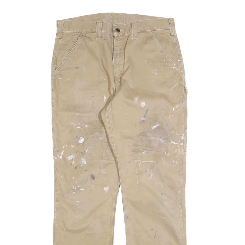 CARHARTT Mens Cotton Blend Beige Regular Straight Trousers W34 L34 Workwear