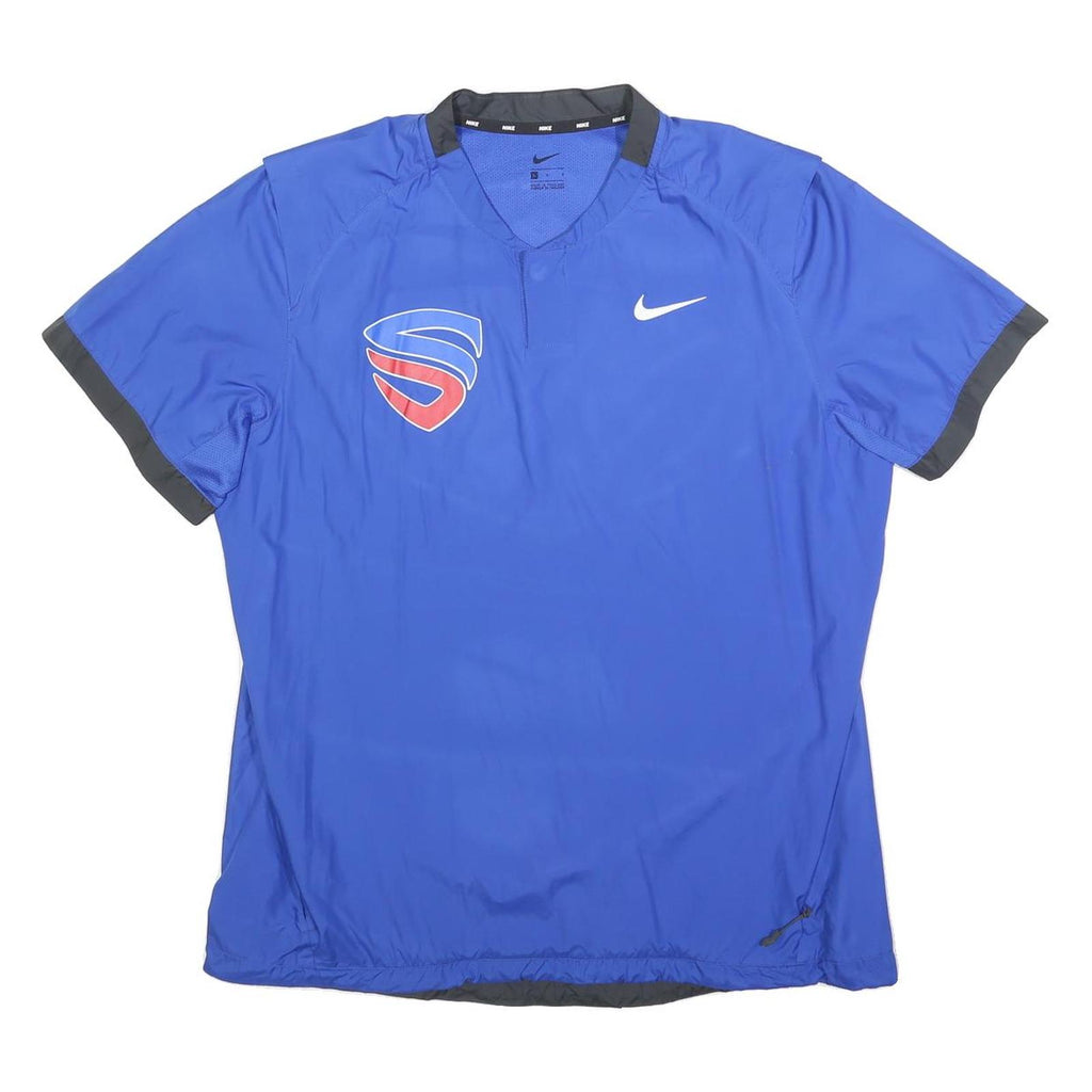 NIKE Mens Blue & Grey Modern T-Shirt L Short Sleeve V-Neck Sports Graphic