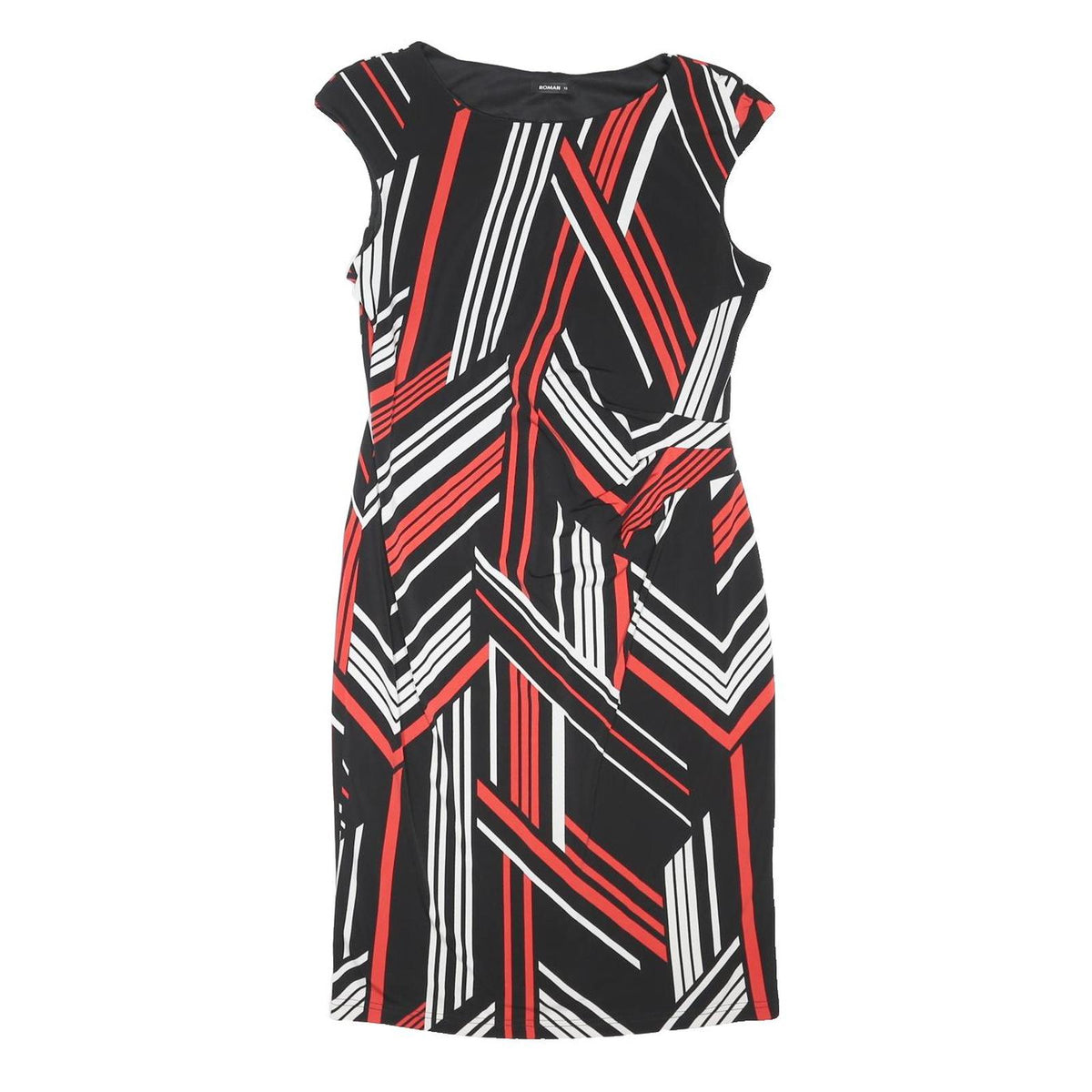 ROMAN Womens Black & Red Geometric Day Dress Jersey Sleeveless Knee Length UK 12