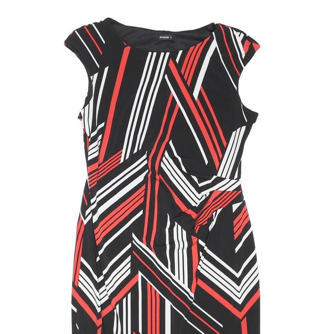 ROMAN Womens Black & Red Geometric Day Dress Jersey Sleeveless Knee Length UK 12