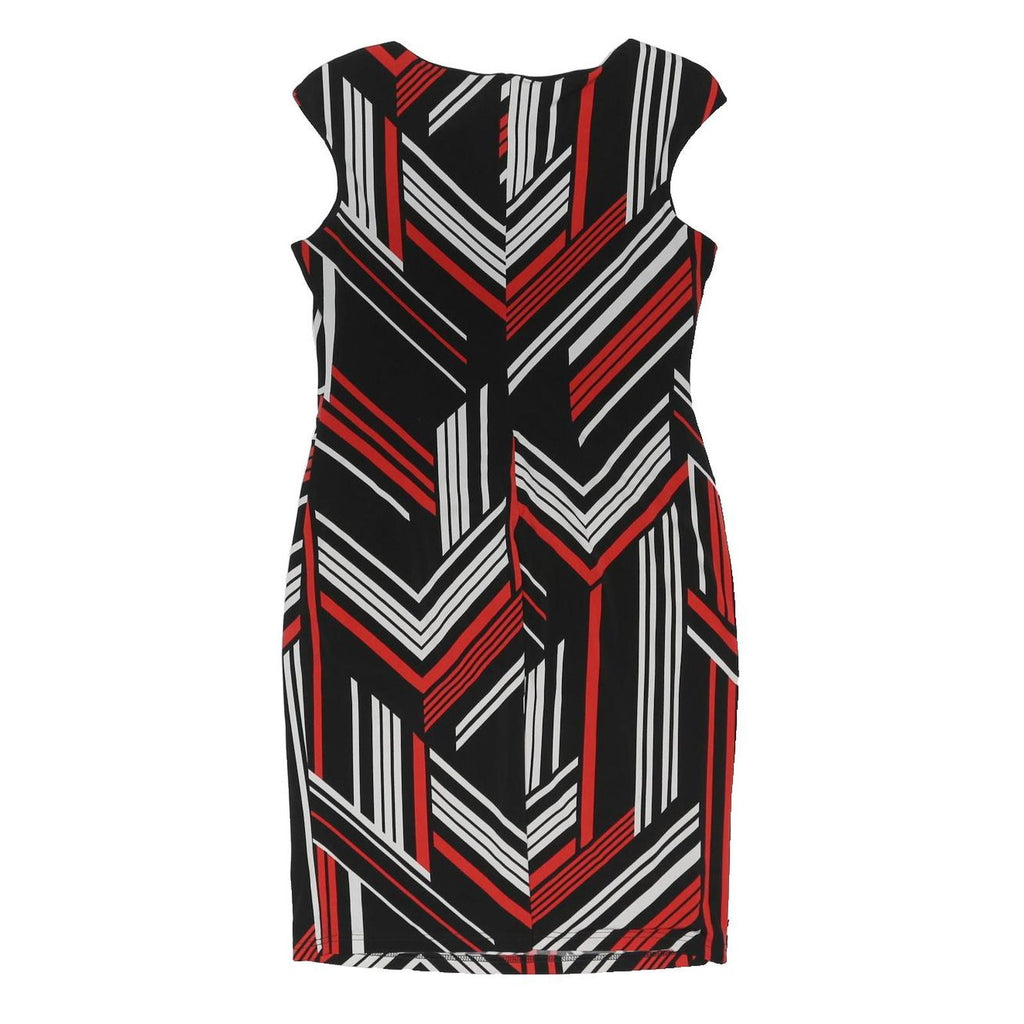 ROMAN Womens Black & Red Geometric Day Dress Jersey Sleeveless Knee Length UK 12