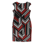 ROMAN Womens Black & Red Geometric Day Dress Jersey Sleeveless Knee Length UK 12