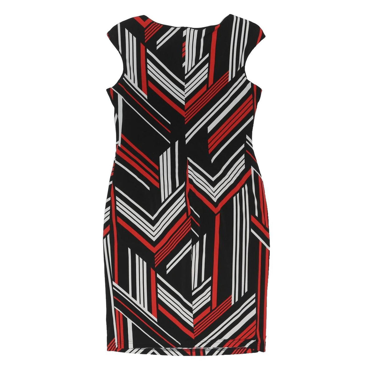 ROMAN Womens Black & Red Geometric Day Dress Jersey Sleeveless Knee Length UK 12