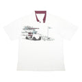 PALMLAND Mens White Burgundy Golf Cart Graphic Short Sleeve Polo Shirt L Cotton