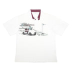 PALMLAND Mens White Burgundy Golf Cart Graphic Short Sleeve Polo Shirt L Cotton