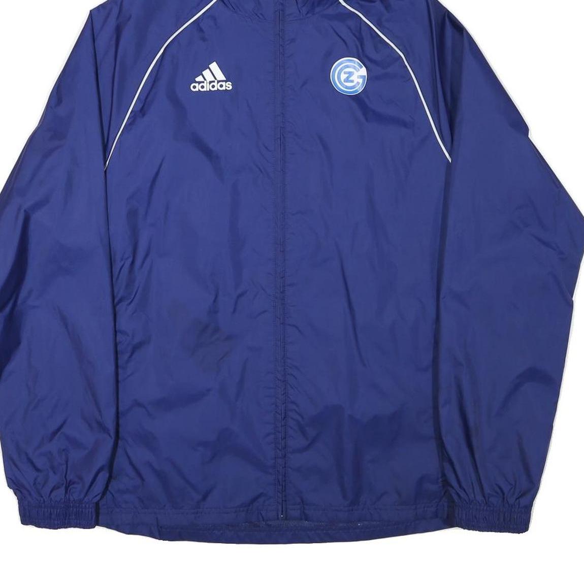ADIDAS Mens Blue Outdoor Jacket S Nylon Plain Hooded Zip