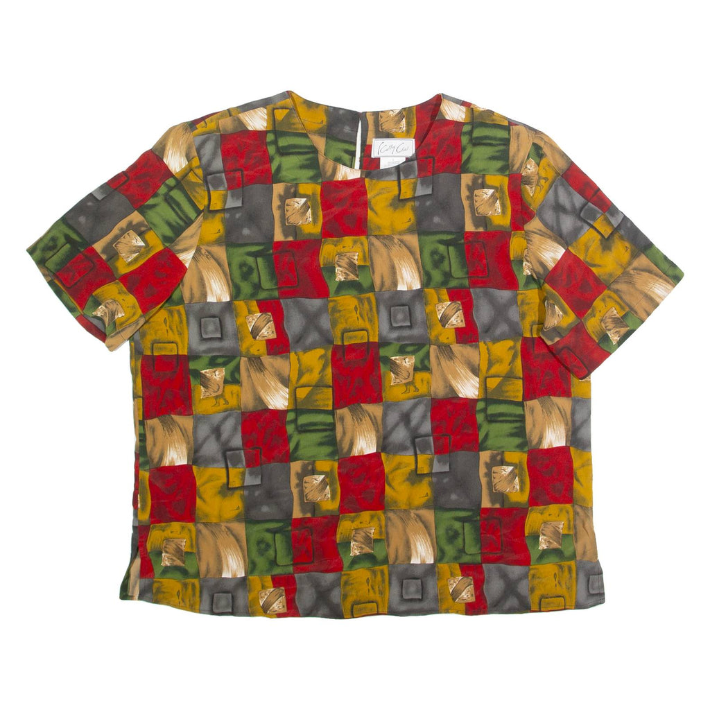 KATHY CHE Womens Printed Blouse Red 90s Check L