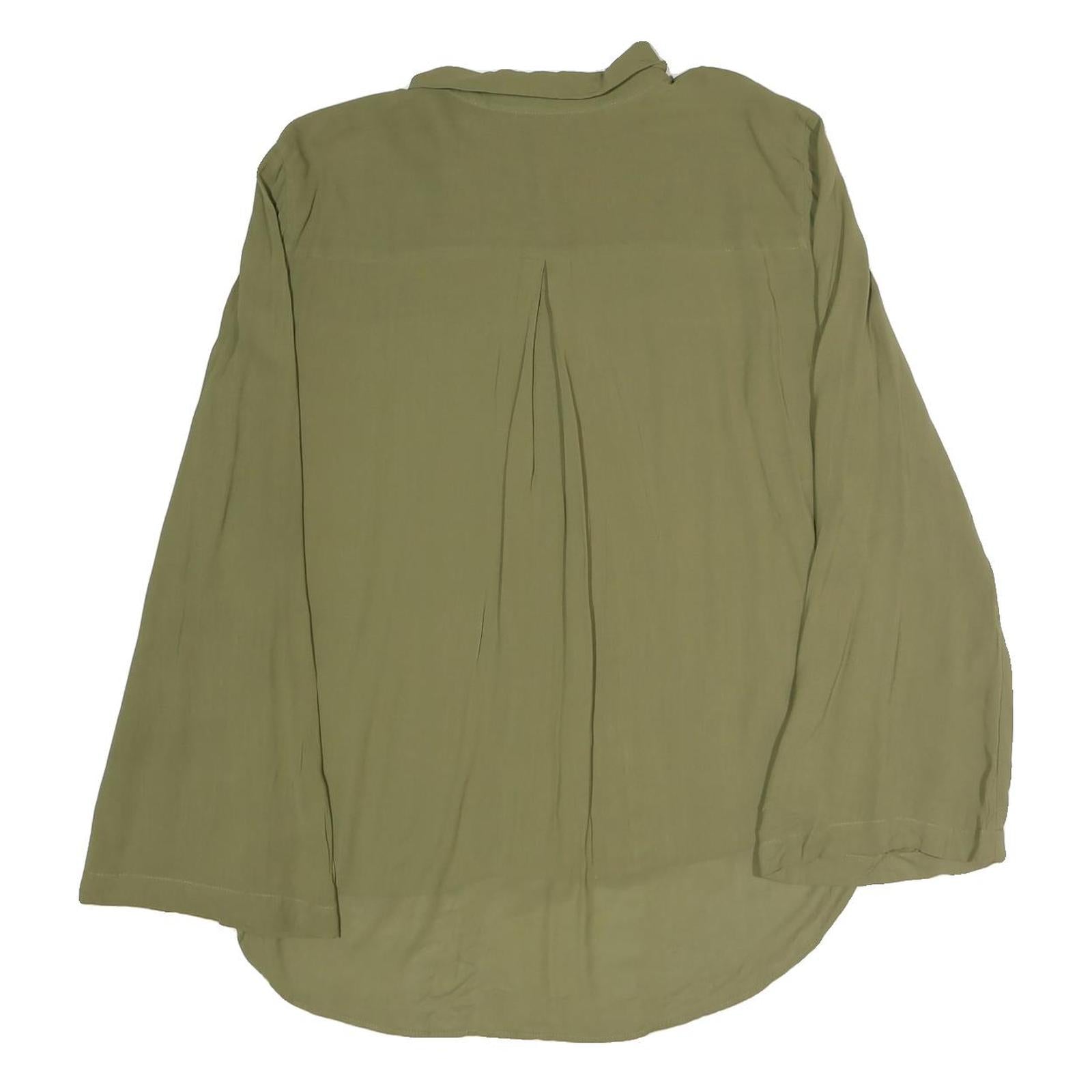 ZARA Womens Green Basic Shirt Long Sleeve Collared Plain L Lightweight Blouse