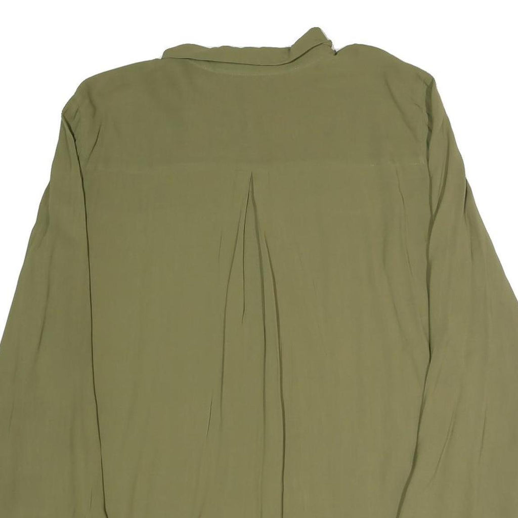 ZARA Womens Green Basic Shirt Long Sleeve Collared Plain L Lightweight Blouse