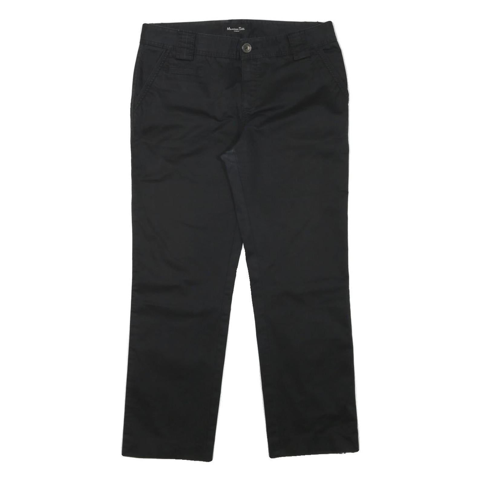 MASSIMO DUTTI Womens Regular Black Cotton Blend Zip Trousers W32 L27 Classic