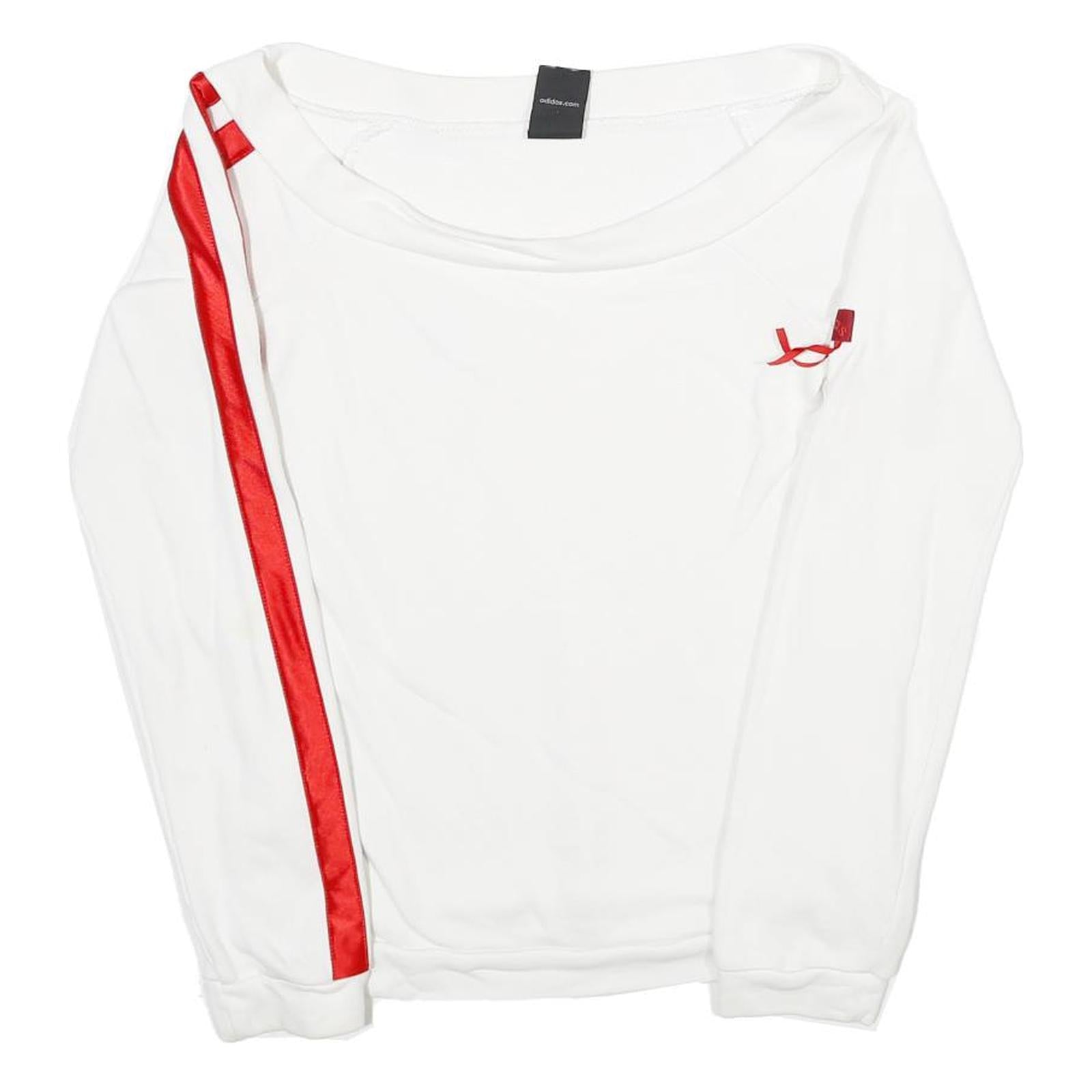 ADIDAS Womens White & Red Sweatshirt Crew Neck UK 8 Cotton Long Sleeve