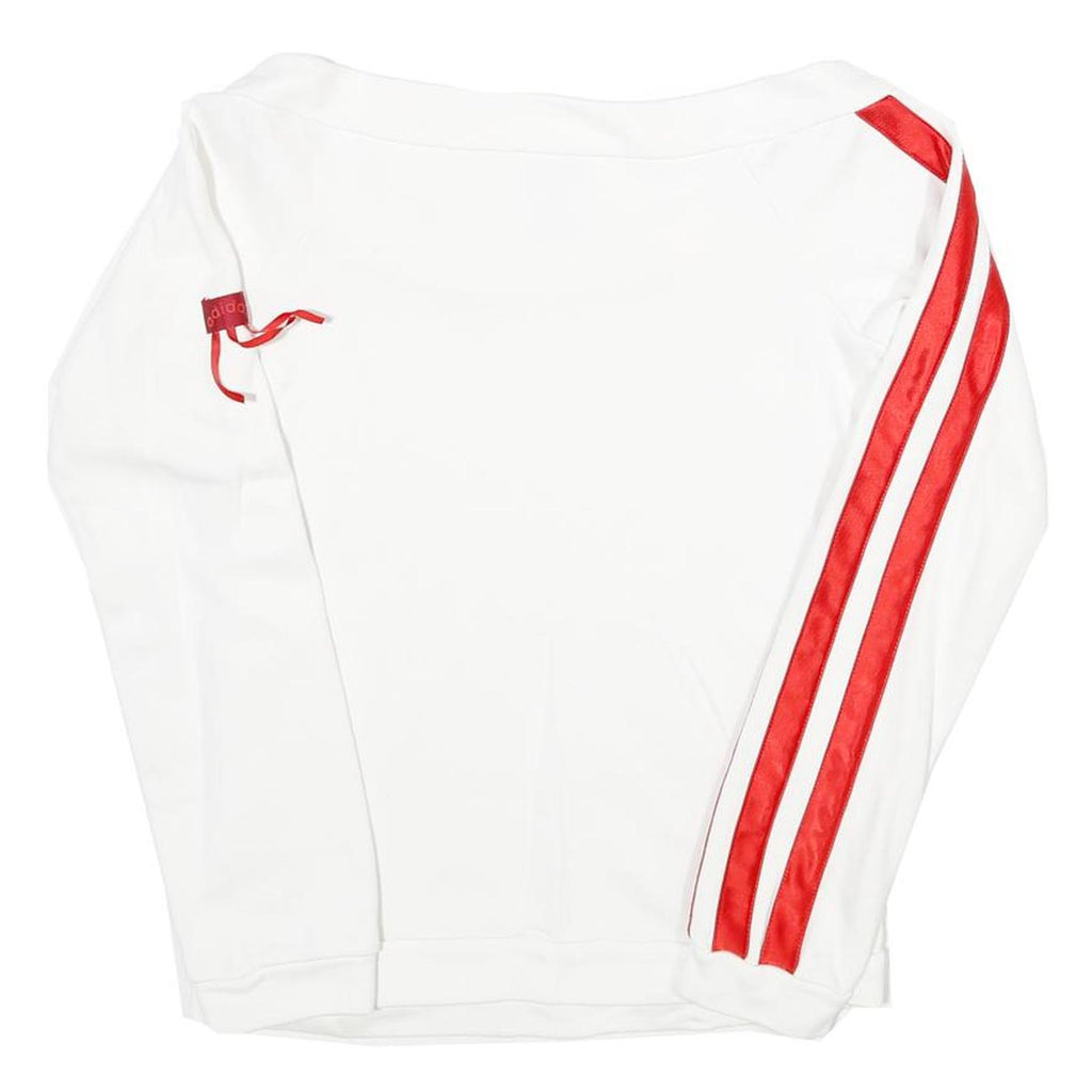 ADIDAS Womens White & Red Sweatshirt Crew Neck UK 8 Cotton Long Sleeve
