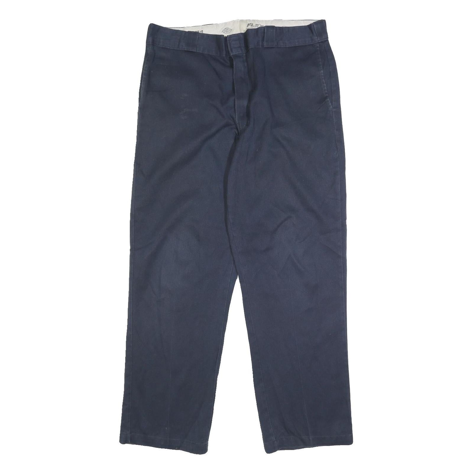 DICKIES Mens Regular Fit Navy Blue Cotton Blend Straight Leg Trousers W38 L29