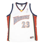 NIKE Mens White & Red Warriors Basketball Jersey XL Sleeveless V-Neck Printed