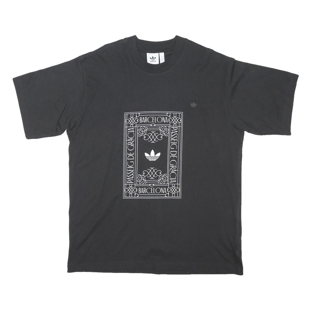 ADIDAS ORIGINALS Mens Black Barcelona Graphic T-Shirt L Short Sleeve Crew Neck