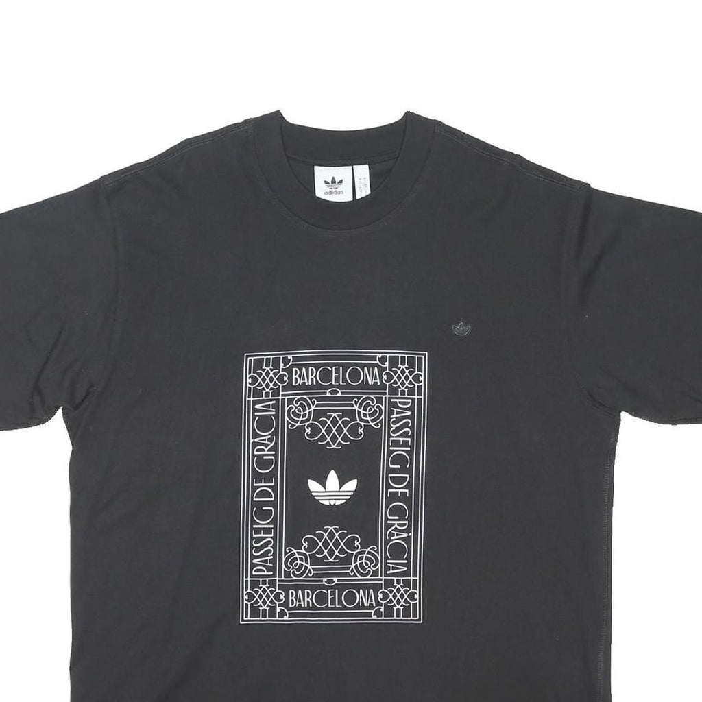 ADIDAS ORIGINALS Mens Black Barcelona Graphic T-Shirt L Short Sleeve Crew Neck