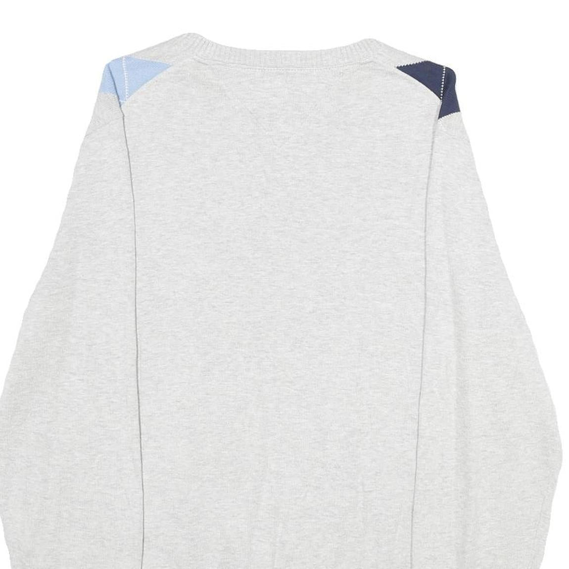 TOMMY HILFIGER Mens Grey Blue Argyle V-Neck Cotton Jumper M Classic Pre-Loved