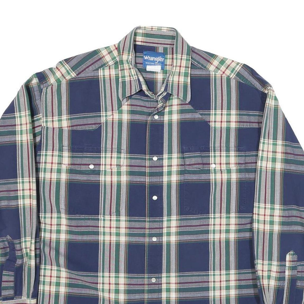WRANGLER Mens Blue Green Check Shirt L Cotton Blend Casual Long Sleeve Button