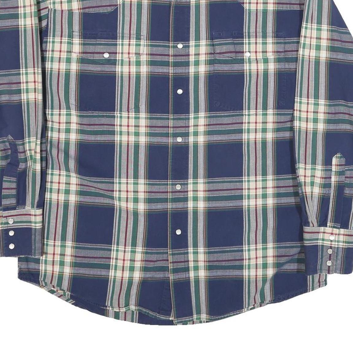 WRANGLER Mens Blue Green Check Shirt L Cotton Blend Casual Long Sleeve Button