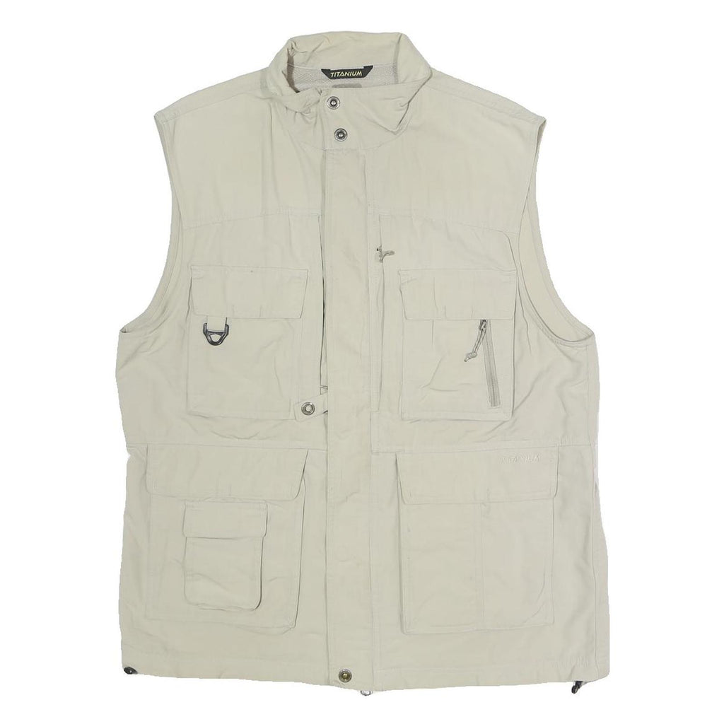 COLUMBIA Mens Beige Nylon Outdoor Jacket M Titanium Zip Utility Pockets Vest