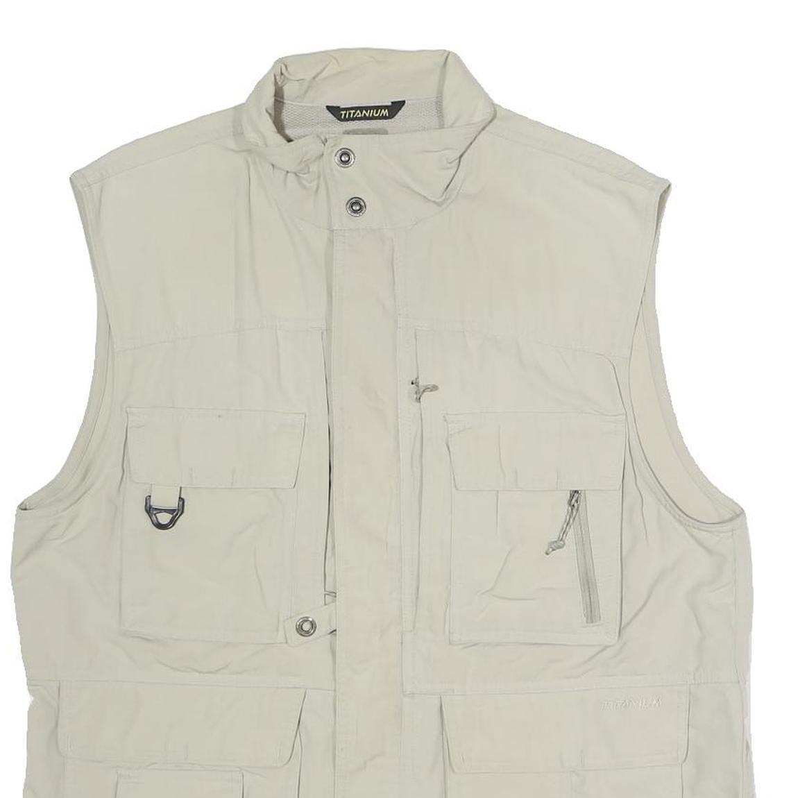 COLUMBIA Mens Beige Nylon Outdoor Jacket M Titanium Zip Utility Pockets Vest