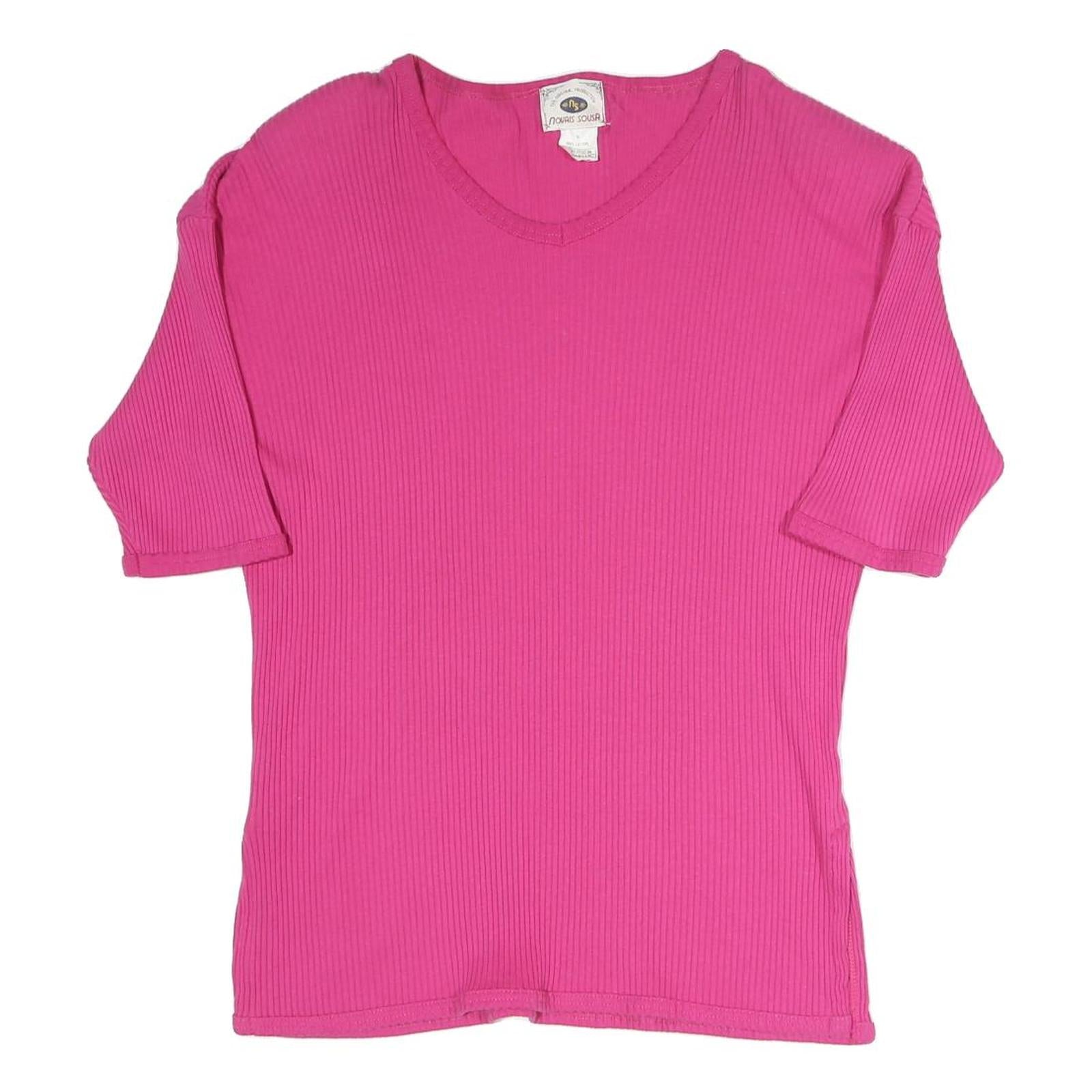 NOVAIS SOUSA Womens Pink Plain Jumper Cotton Blend Rib Knit S Casual Comfortable
