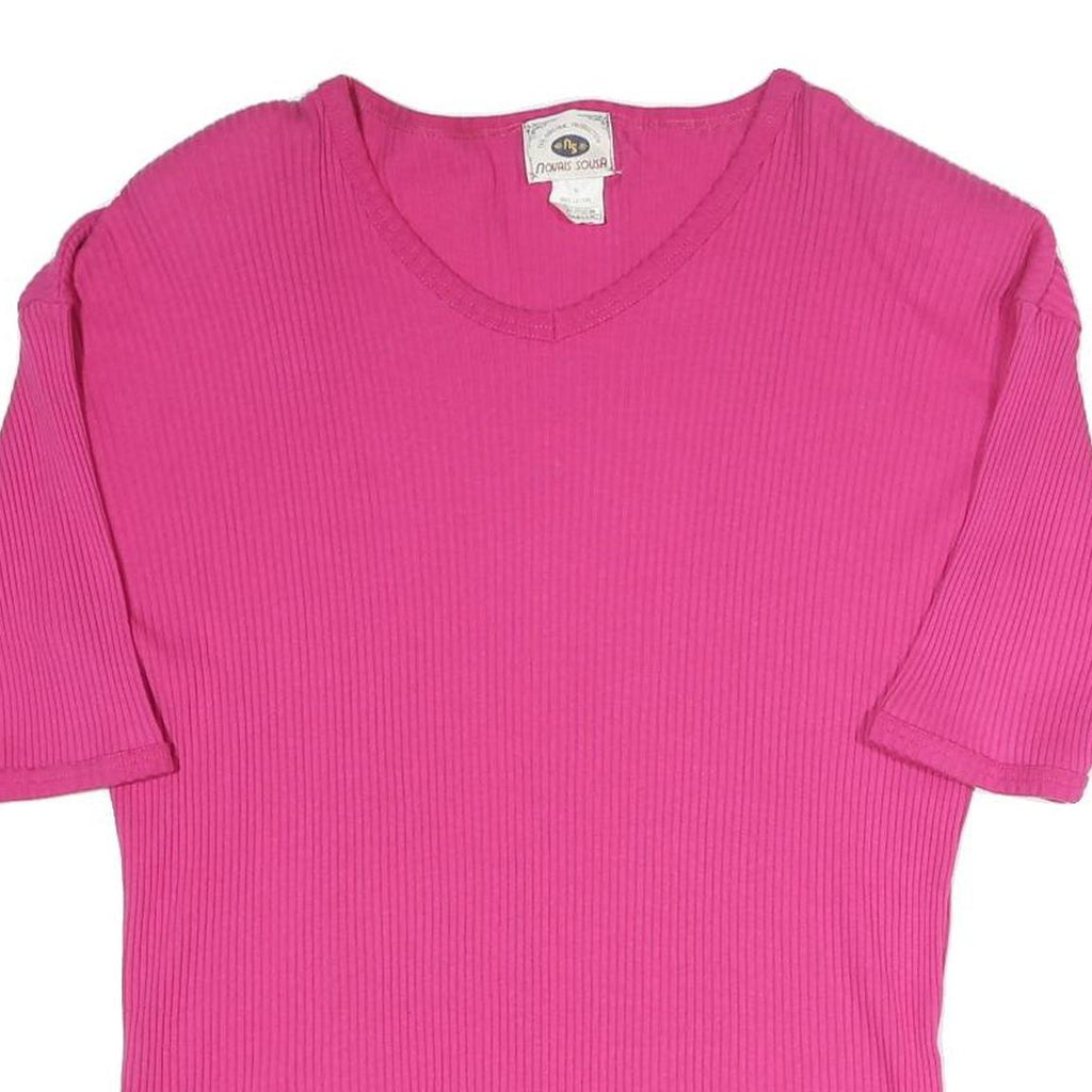 NOVAIS SOUSA Womens Pink Plain Jumper Cotton Blend Rib Knit S Casual Comfortable