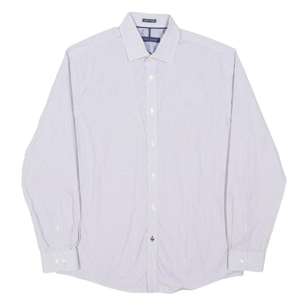 TOMMY HILFIGER Mens White & Blue Check Shirt M Long Sleeve Button Formal Cotton